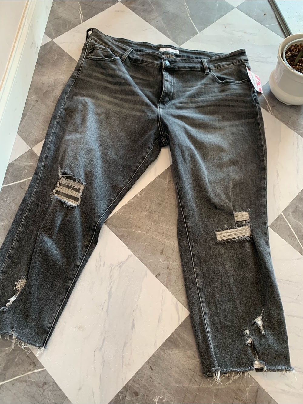 KanCan Washed Black Distressed Cropped Ankle Jeans